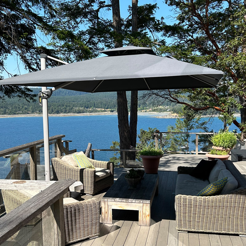 Parasol carré déporté de 120 pouces avec base à roulettes, rouge, L 120 po x P 120 po, Terra