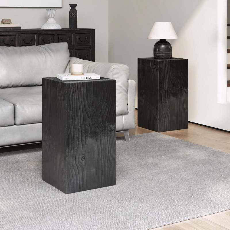 Table de bout en bois à colonnes carrées MGO, Noir, H 18 po x l 14,25 po x P 14,25 po
