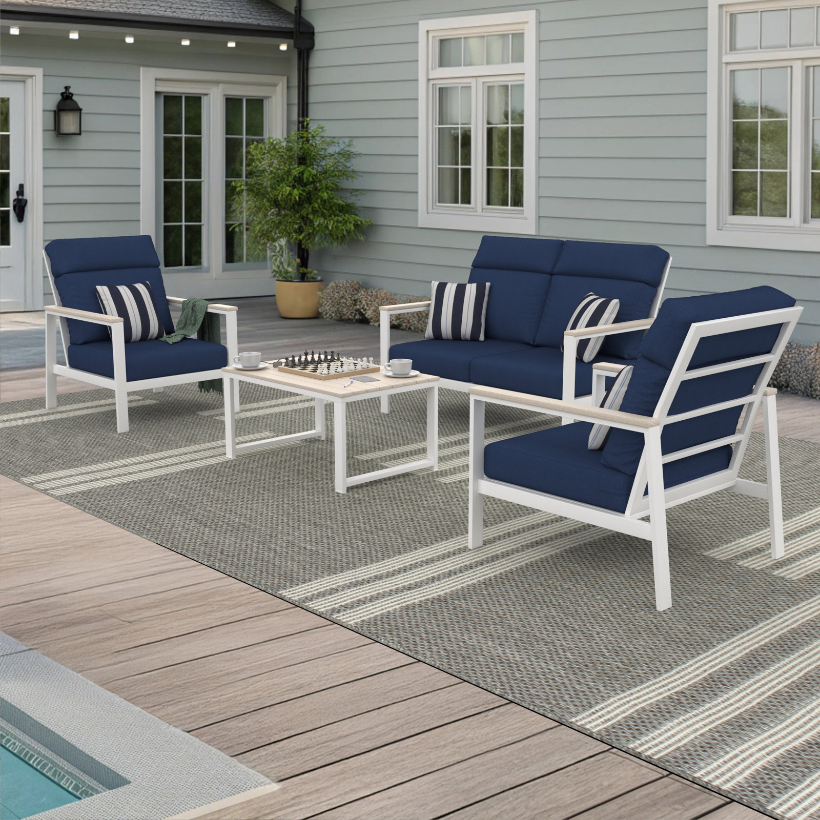 Townsend 4-Person Sunbrella® Patio Seating Group, Canvas Navy, Beige