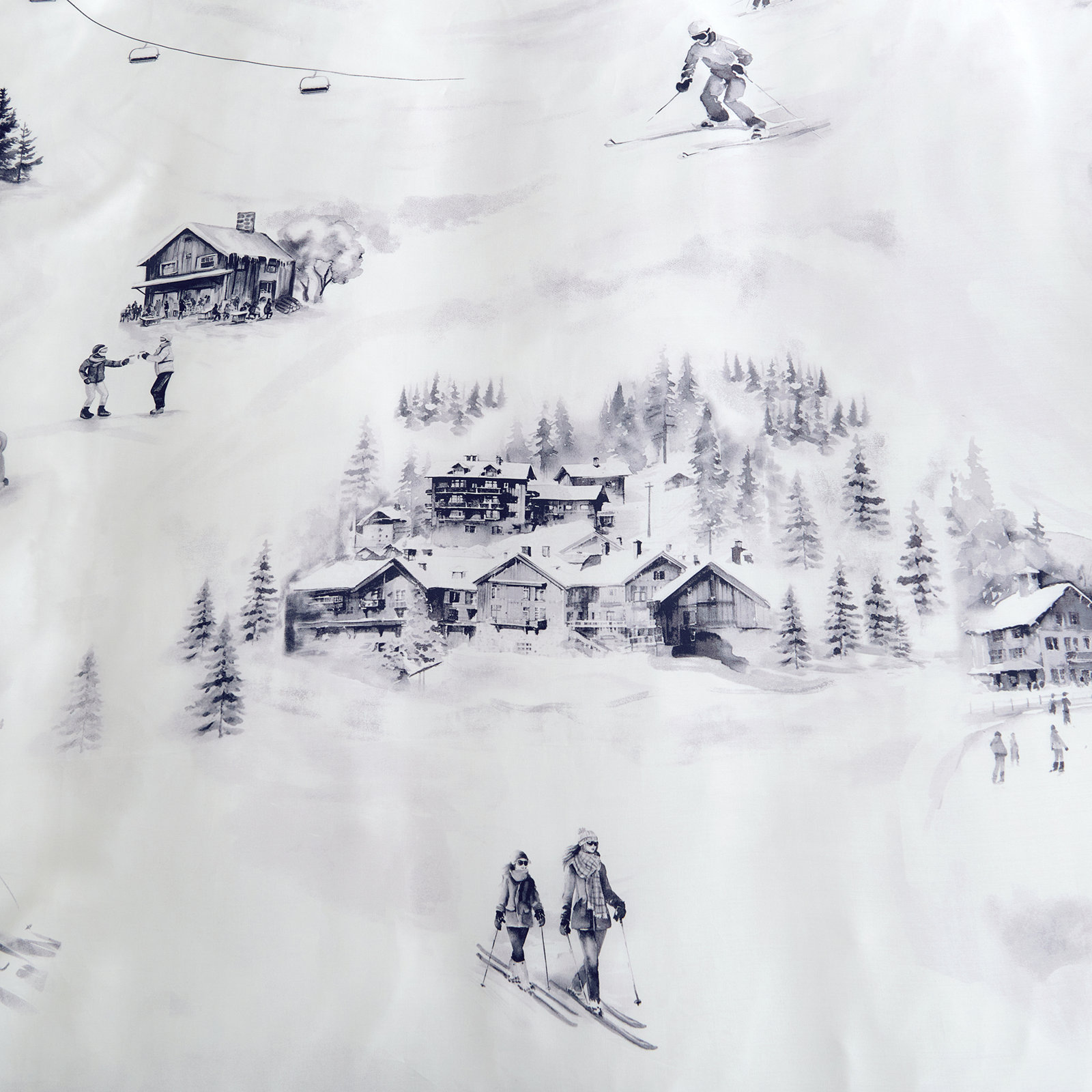 Riggi Toile Lyocell White Gray Snow Pine Tree Ski Toile Season Print Lodge Modern Sheet Set