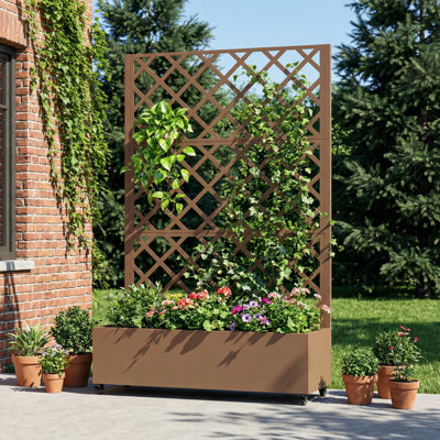 73"H×35"W Metal Planter Box with Trellis with Wheels