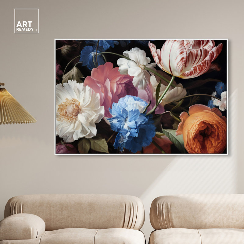 Elegant Floral Canvas Wall Art with White Floater Frame, 15" x 10"