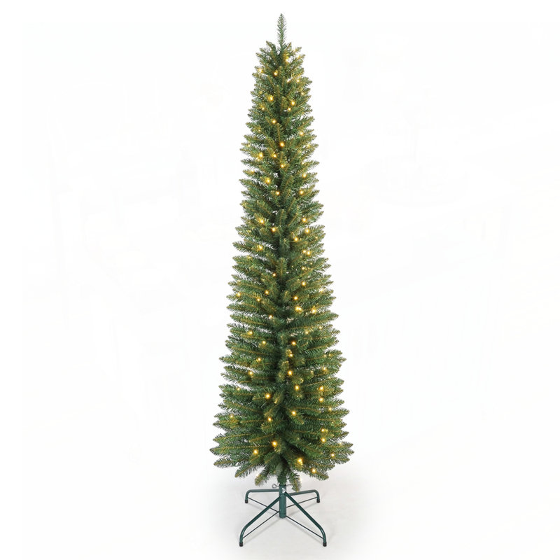 Arbre de Noël 7 pi avec 200 lumières DEL blanc chaud, arbre compact en PVC, conception compacte, support en métal stable, assemblage facile