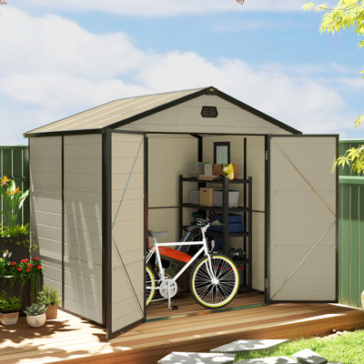 Outsunny 8 x 6ft Plastic Shed with Foundation Kit, Vents Cream White