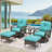 5-Piece Wicker Swivel Patio Seating Group with Tempered Glass Table Top and Cushions-923873730