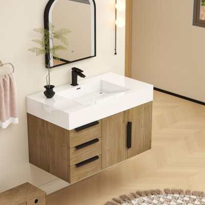 Finition du meuble-lavabo mural simple 36 po Jessica: noir lustré