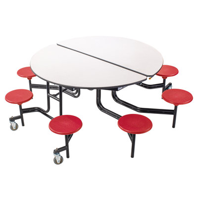 National Public Seating Mobile Cafeteria Table w/ 8 Stools, 60 Round, MDF Core
