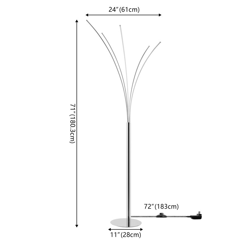 Fuochi 71" Modern Minimalist Metal 5-Branch Arc Dimmable Integrated Floor Lamp with Remote Control