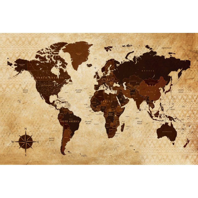 Distressed World Map - Wrapped Canvas Print, 51cm H x 76cm W x 3.8cm D