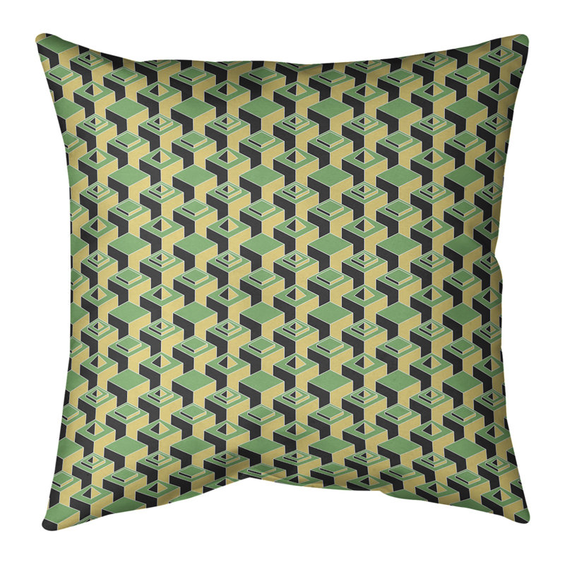 Housse de coussin Skyscrapers, 14 po x 14 po, Petit vert et jaune, Croisé en coton