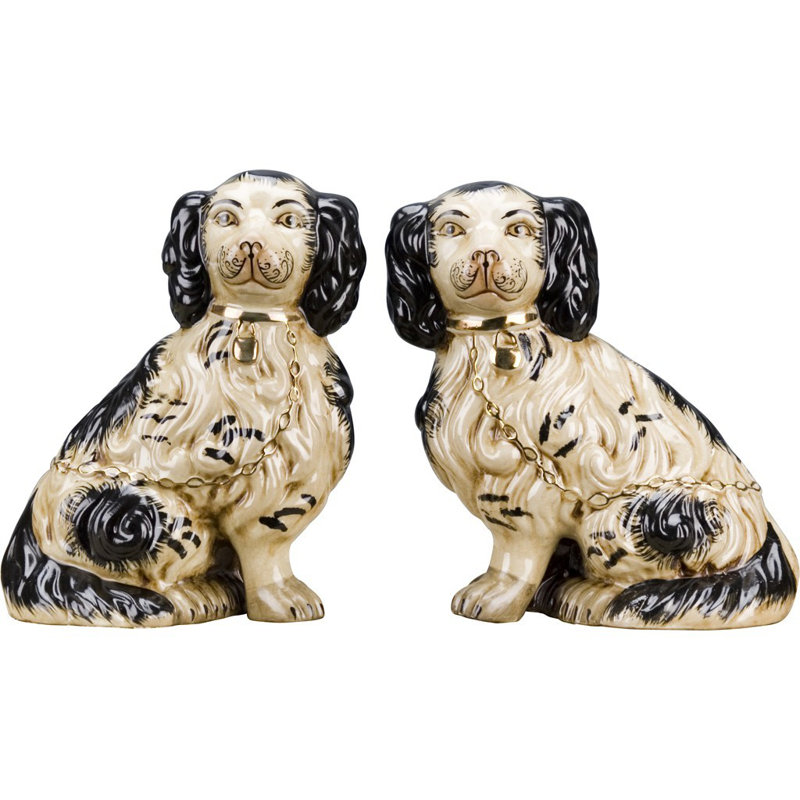 Staffordshire Dogs with Chain Figurine, Black