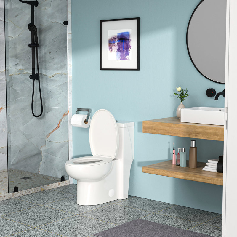 Ceramic Dual Flush Toilet With Soft Seat And Powerful Suction - Effective Bathroom Flushing Skirted Bowl Stylish Centerpiece