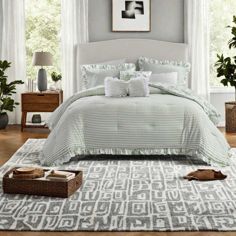 Premium 5 Piece Bedding Sets, Soft Microfiber Floral Ruffle for Home