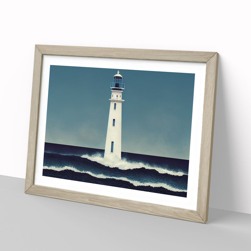 XH1022-7167X Pretty Lighthouse 1 Piece Single Picture Frame Wall Art, 46cm H x 64cm W x 2cm D, Oak Framed