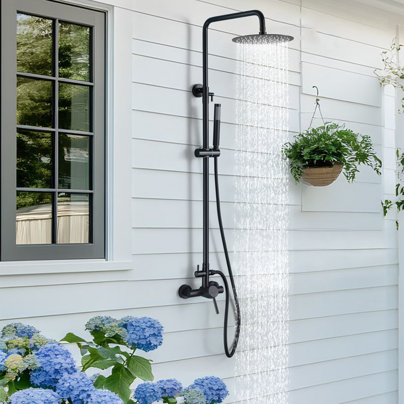 49"-65"H Wall Mounted 304 Stainless Steel Rust-free Outdoor Shower with Handheld Shower with 10-Inch Rainfall Shower Head