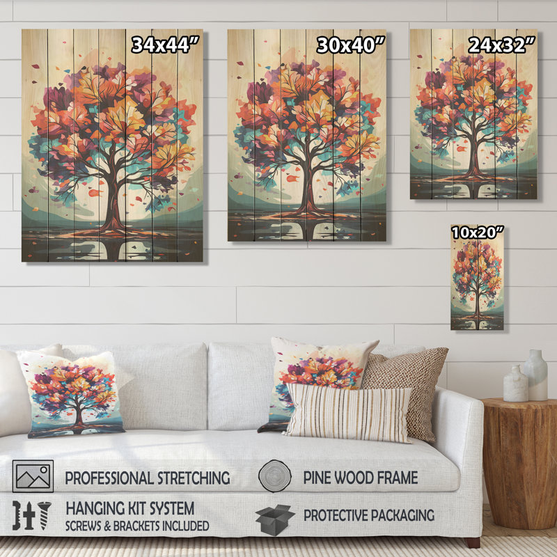 Feuillage d'automne orange I - impression sur bois, H 20 po x l 10 po
