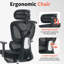 Chaise de bureau ergonomique en filet - dossier haut, soutien lombaire réglable, accoudoirs 3D, appui-tête et repose-pieds rembourrés, chaise de bureau d'ordinateur pivotante