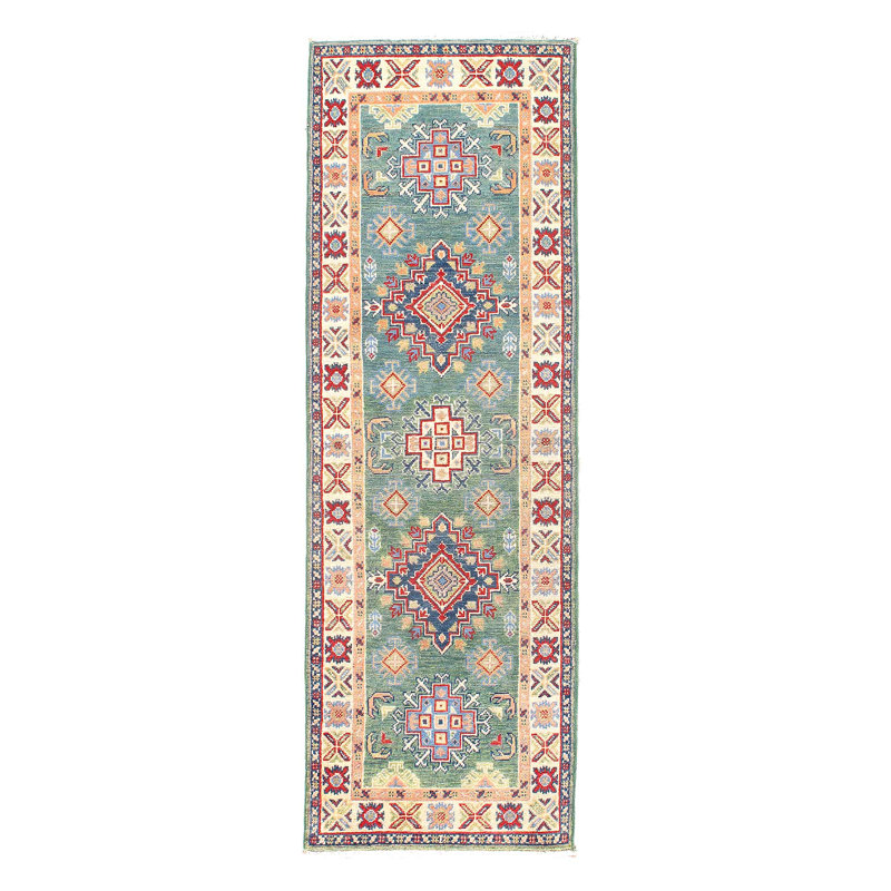 Tapis de couloir Kazak finement noué à la main 2 pi x 6 pi