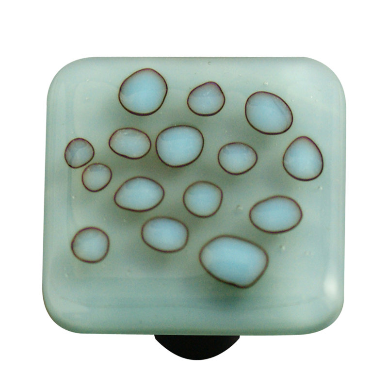 Powder Blue and Black Square Glass Cabinet Knob
