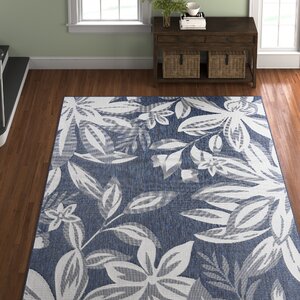 Hipple Floral Gray/White/Navy Blue Indoor / Outdoor Area Rug