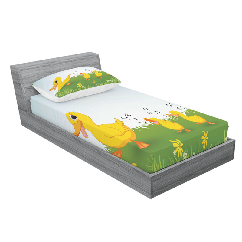 Ensemble de draps Mother Duck and Babies, Ensemble de draps pour lit simple TG avec drap-hou