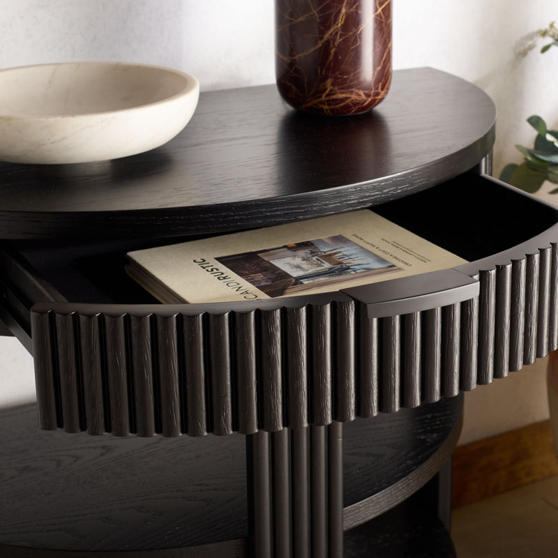 Christy Reeded Half Moon Console Table, Black