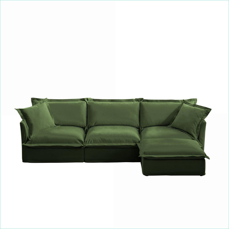Sectional Sofas | Modern L-Shaped 3-Seater Convertible Deep Seat Couch for Living Room Office | Chenille | Sage Green