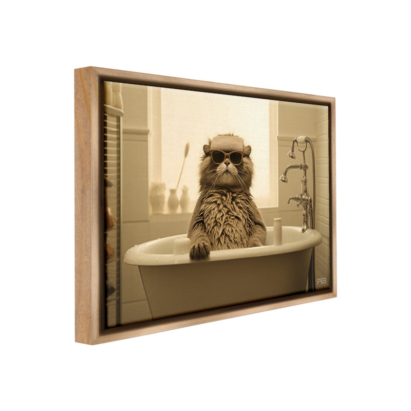 " Cool Cat In Bathtub " by RB, Montalcino Elm Floater Frame, 17" H x 21" W