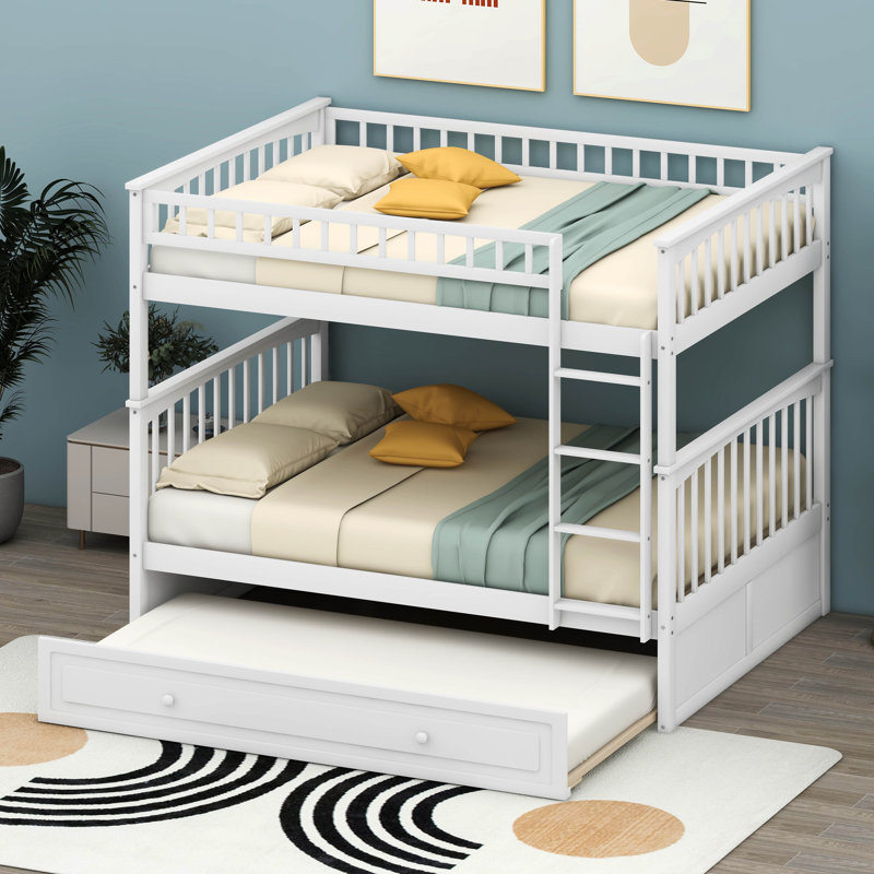 Lit superposé double au-dessus de double avec lit gigogne simple Jannetta, Blanc