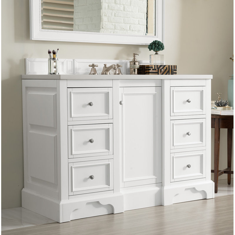 De Soto 48'' W Single Vanity, Bright White, Cala Blue Quartz, 8" Widespread