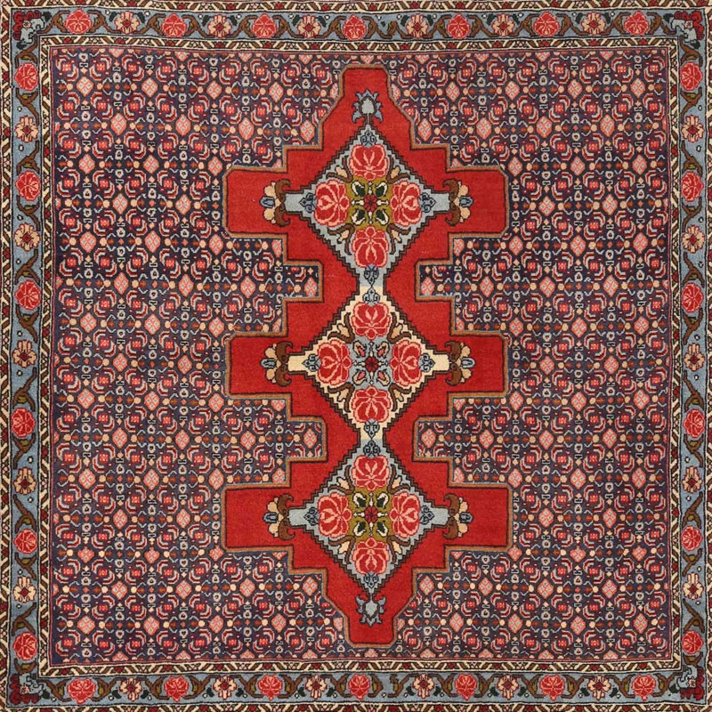Tapis traditionnel orange / bleu, Carré 3 pi