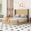 Structure de lit plateforme en bois dentelé, tête de lit en forme d'aile de couleur assortie, aucune planche à ressorts requise, facile à assembler, avec une surface en bois naturel, convient comme lit de chambre à coucher.-129676490-129676489
