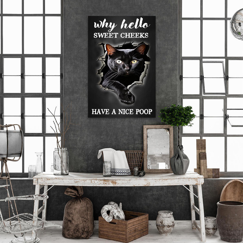 «Black Cat Have A Nice Poop» - 1 pièce Rectangle noir, H 14 po x l 11 po x P 1,25 po