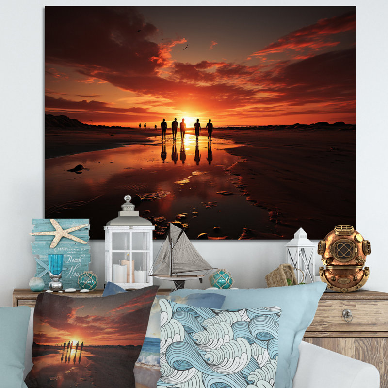 Beach Silhouettes Sunset IV, reproduction d'art sur toile, H 16 po x l 32 po x P 1 po, Toile tendue