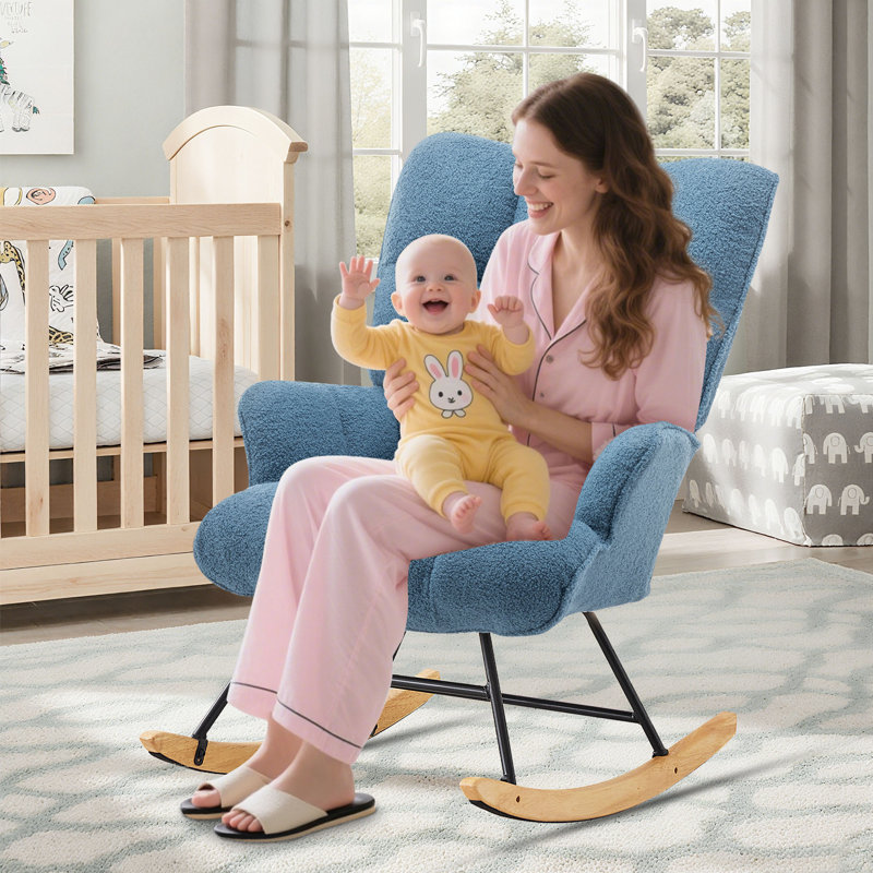 Chaise berçante de chambre de bébé à bascule, fauteuil oscillant rembourré pour le salon, la chambre à coucher, Bleu