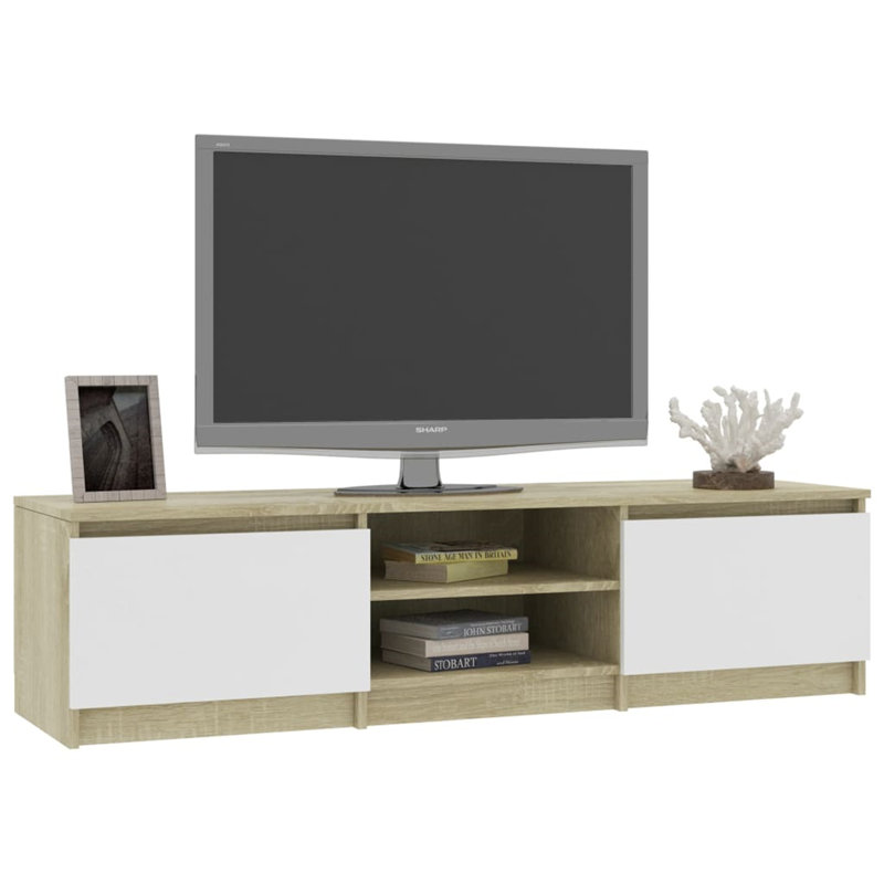 Shamaya Unfinished TV Stand, White/Natural Wood
