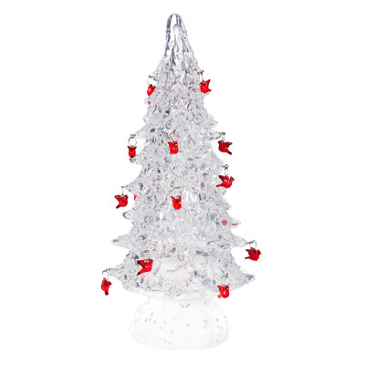 Snowbirds LED Table Decor Plastic LED Tree with Cardinals and Rotating Base, 12"H