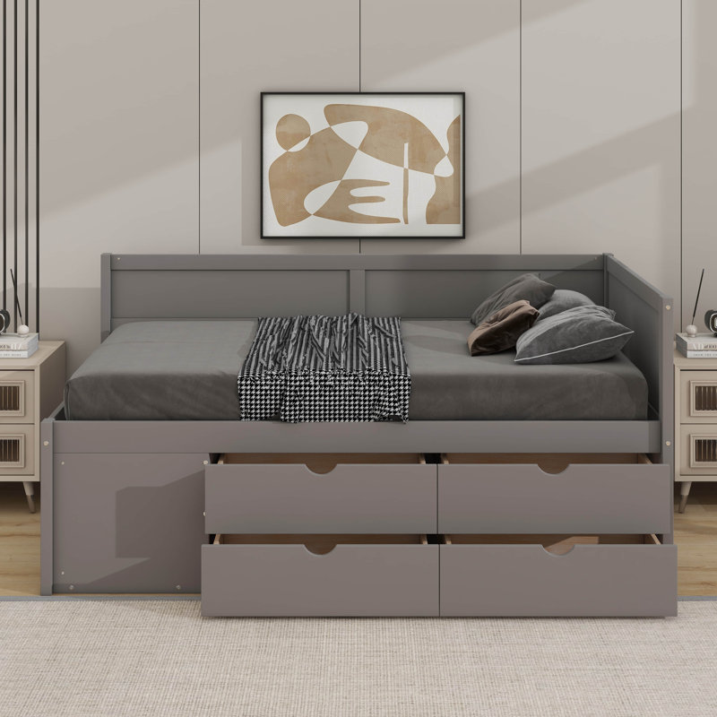 Twin Size Daybed With Drawers And Shelves, Gray