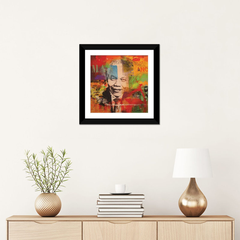 « mandela », impression sur toile, H 16 po x l 16 po x P 1 po, Papier d'art encadré noir, Blanc
