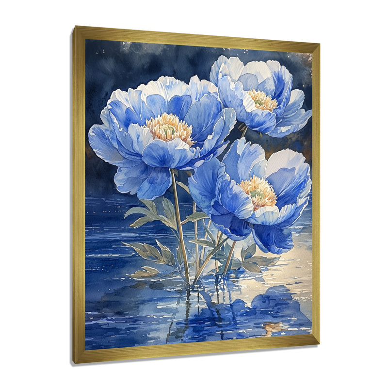 Deschaine - Art mural sur toile à motif floral, H 32 po x l 24 po, Reproduction encadrée d'une seule photo, Doré