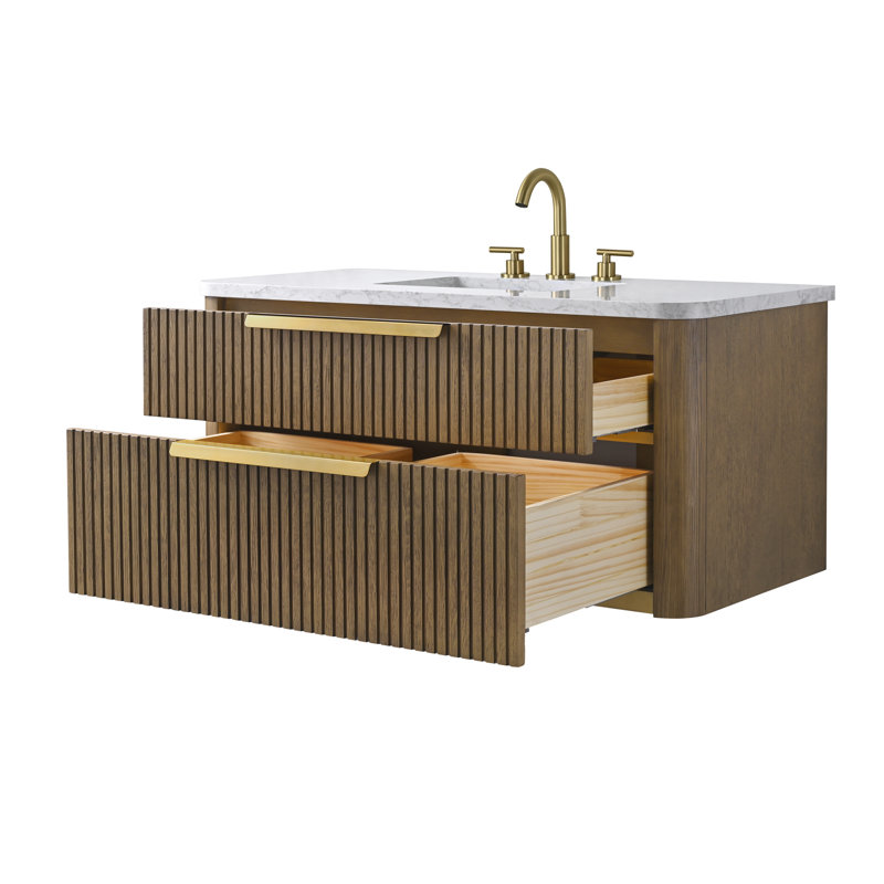 Liljan 42'' Wall-Mounted Single Bathroom Vanity, Aged Oak/Brushed Bronze