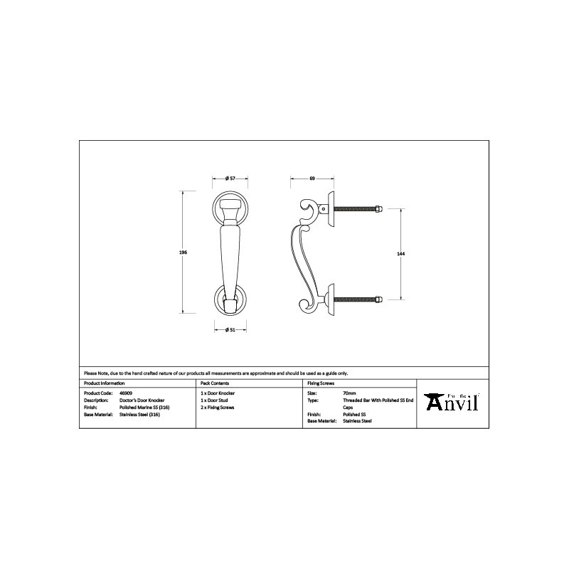 Doctor's Marine SS (316) Door Knocker, Polished Marine SS (316)