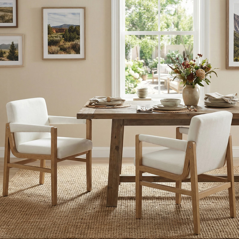Modern Upholstered Dining Chairs Kitchen Chairs  For Dining Room, Natural, White