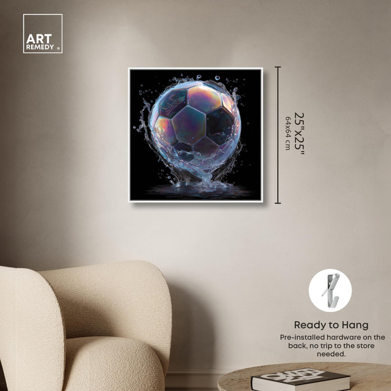 Reproduction d'art sur toile Crystal Ball Soccer Soccer par Art Remedy, H 24 po x l 24 po, Cadre blanc