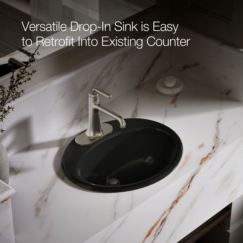 Farmington Metal Oval Drop-In Bathroom Sink with Overflow, Black