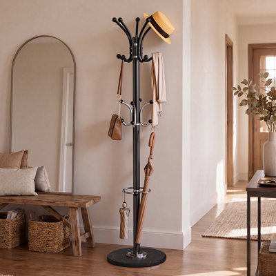 Portemanteau autoportant, portemanteau avec base en marbre et porte-parapluie