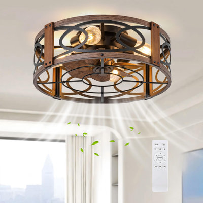 20" Farmhouse Reversible Caged Ceiling Fan With Light Kit And Remote Control