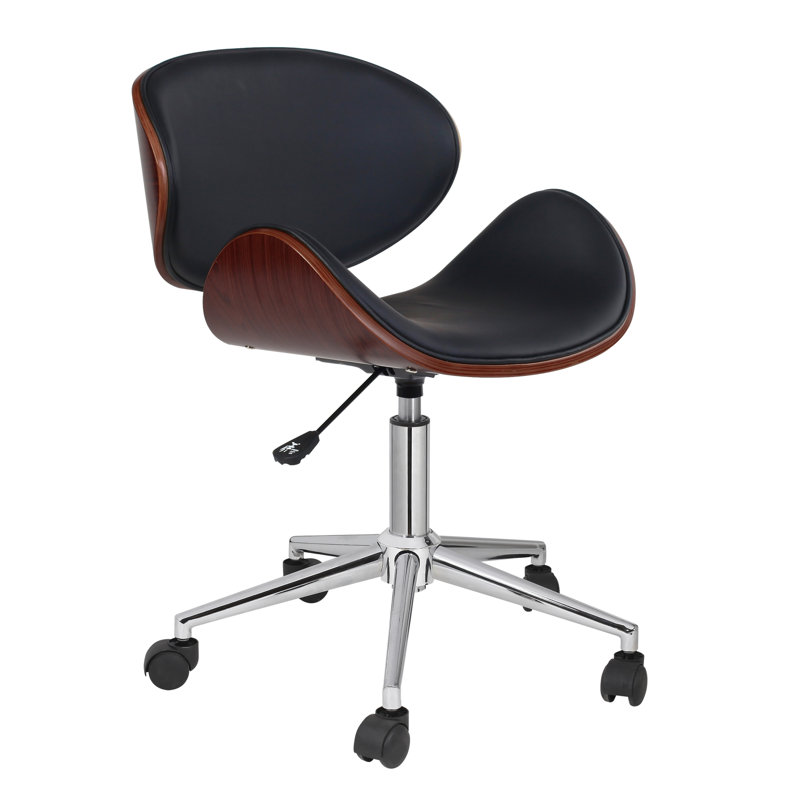 Chaise de bureau en similicuir de style Mid-Century Aden, Noir