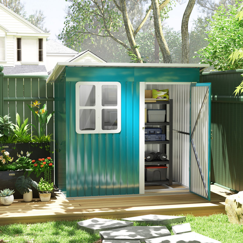 Garden 7 ft. W 4 ft. D Galvanised Steel Sloped Storage Shed, Green