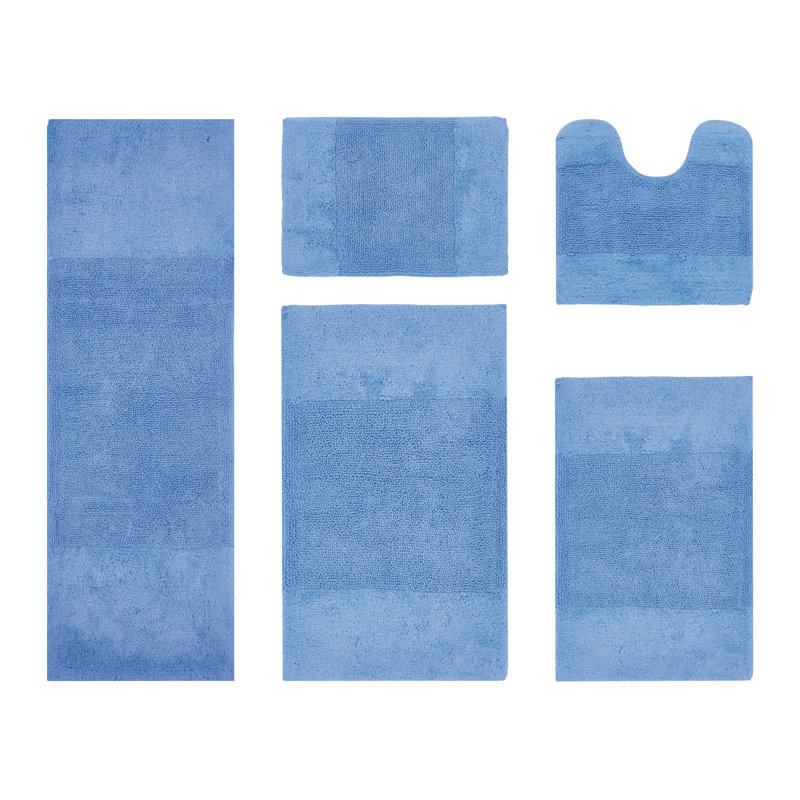 Makaylynn Premium 100% Cotton 5 Piece Bath Rug Sets with Non-Slip Backing, Machine Washable, Luxurious Solid Pattern Super Absorbent & Tufted Weave Bath Mat for Bathroom, Shower, and Tub